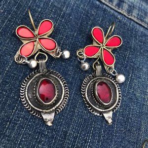 Tribal Kuchi Red Earrings, Handmade Statement Dangle Earrings